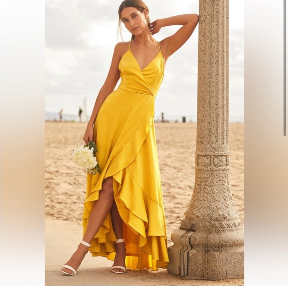 Elegant Yellow Wrap Dress